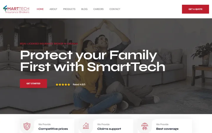Home page of smarttechinsurance.co.in, captured from the live site